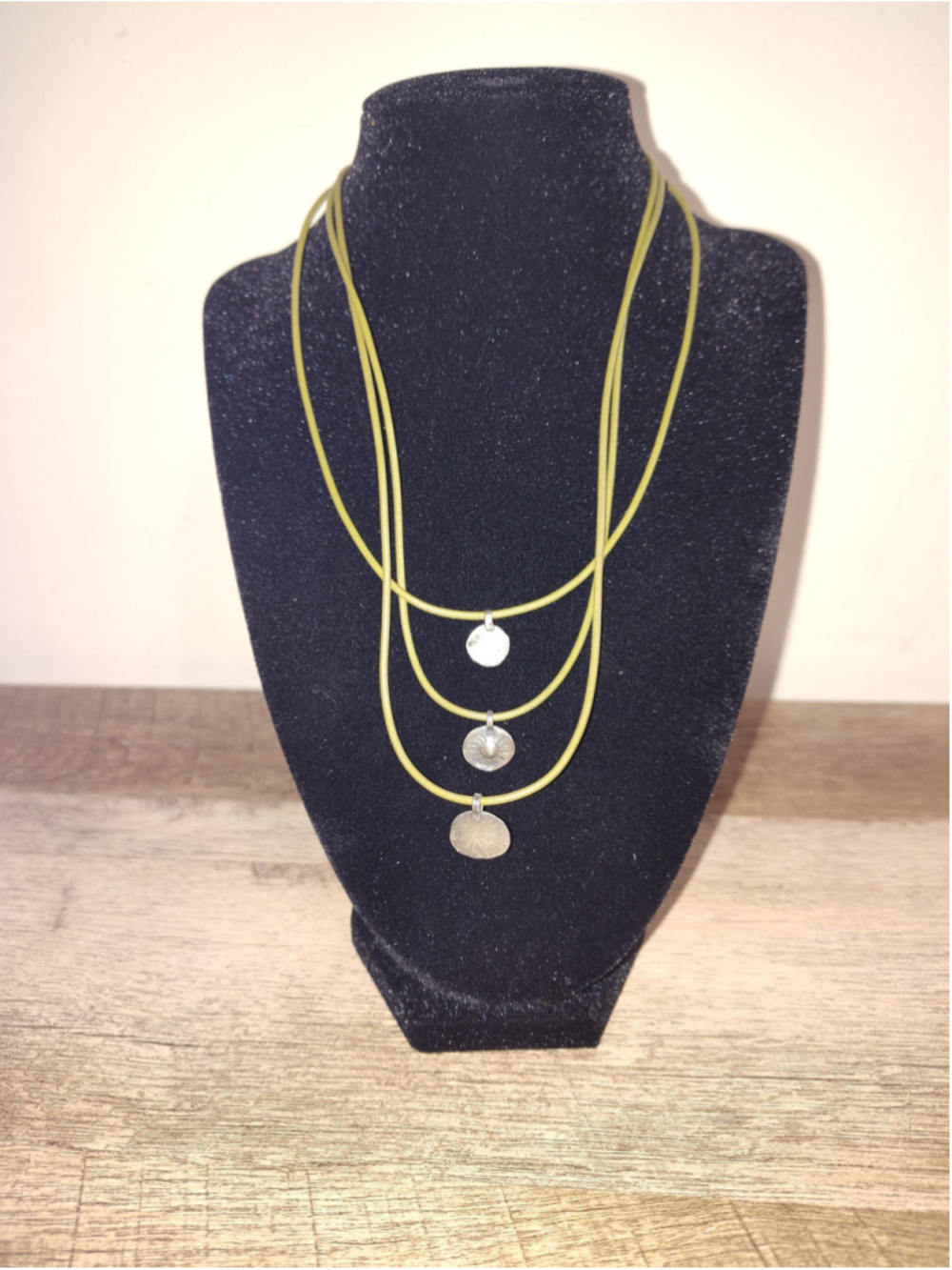 Women's Green Leather Cord and Sterling Silver Charm Layered Necklace